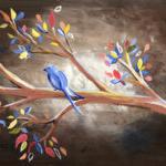 Painting of blue bird in tree